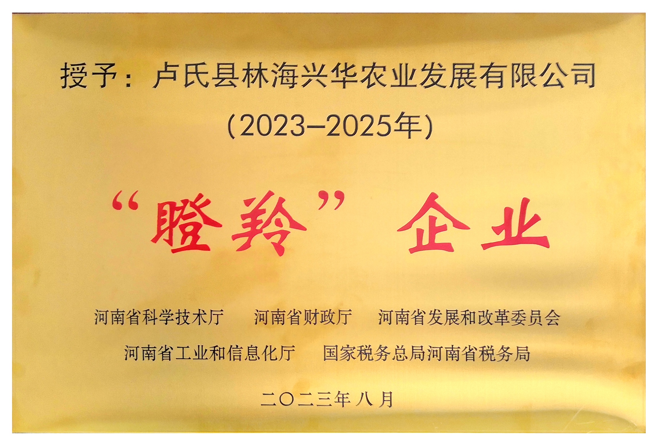 恭賀盧氏縣林海興華農業(yè)發(fā)展有限公司榮獲“瞪羚”企業(yè)